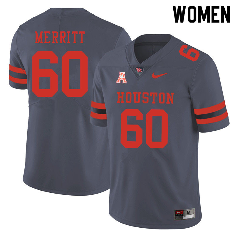 Women #60 Brian Merritt Houston Cougars College Football Jerseys Sale-Gray